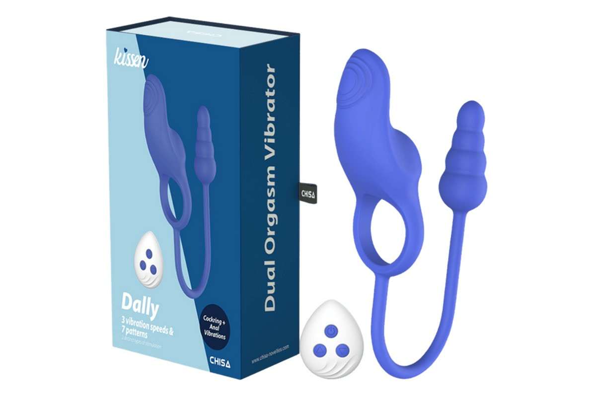 Ерекційне кільце з анальним плагом Chisa Kissen Dally вібруюче, синє 18+, фото 1