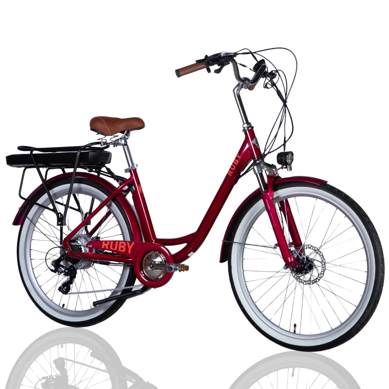 Велосипед з електроприводом 26" AL Dorozhnik eRUBY DD FR бордовий рама-17" 36B 17.5А*год 500Вт з амортизаційною вилкою та ліхтарем