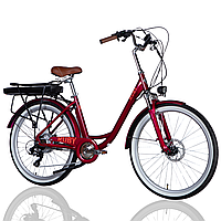 Велосипед з електроприводом 26" AL Dorozhnik eRUBY DD FR бордовий рама-17" 36B 17.5А*год 500Вт з амортизаційною вилкою та ліхтарем