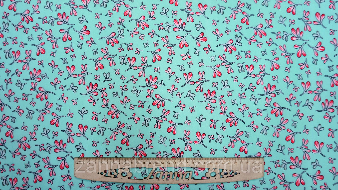 Тканина Софт колір бірюзовий "Танець пелюсток", фото 1