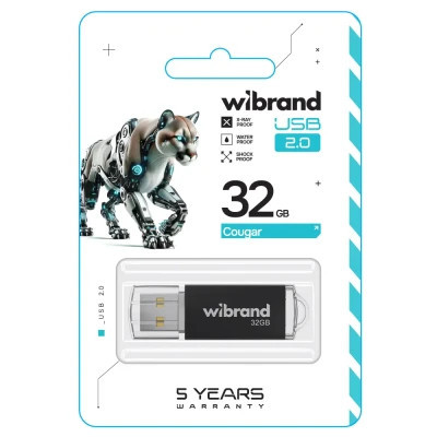 USB-накопичувач 32GB Wibrand Cougar Black USB 2.0, фото 1