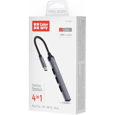 Концентратор ColorWay USB-C 4-в-1 USB2.0х3/USB3.0 (CW-HUB04), фото 1