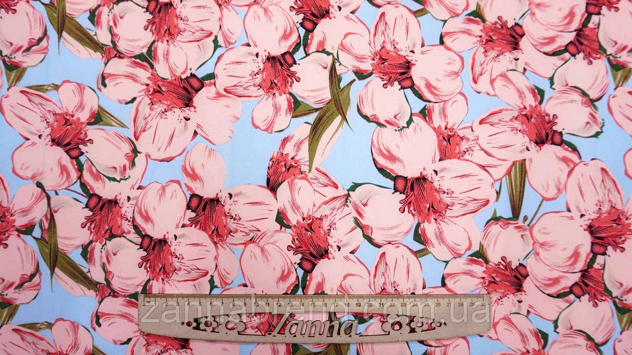 Тканина Софт колір блакитний "Квітковий карнавал", фото 1