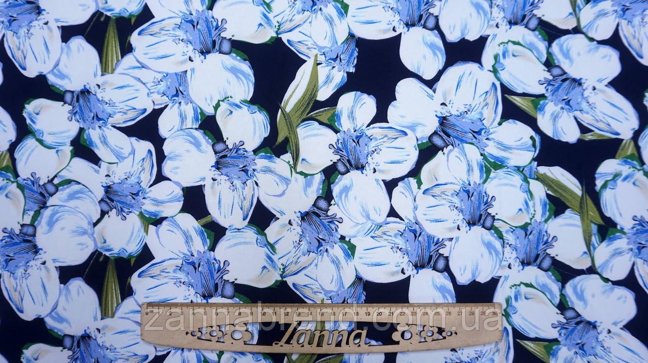 Тканина Софт колір темно-синій "Квітковий карнавал", фото 1