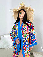 Жіноча туніка для літнього відпочинку універсального розміру М-2XL із поясом яскравого принту