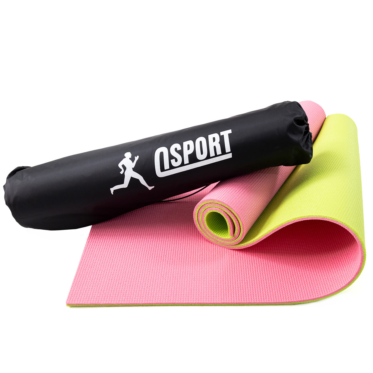 Килимок для йоги, фітнесу та спорту (каремат спортивний) OSPORT Спорт 8мм + чохол (n-0008) Салатово-рожевий, фото 1