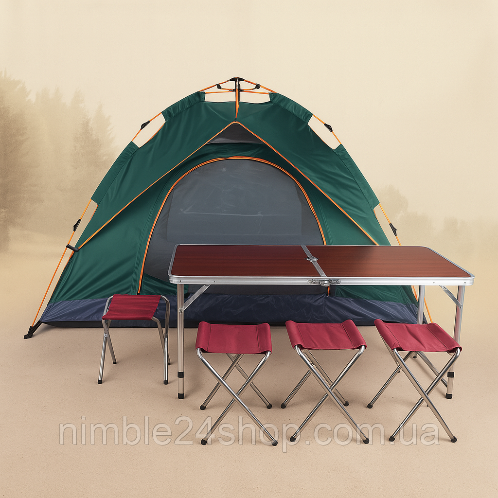 Палатка автоматична 2-4-місна з козирком 2х2м /+стіл кемпінговий+ стільці