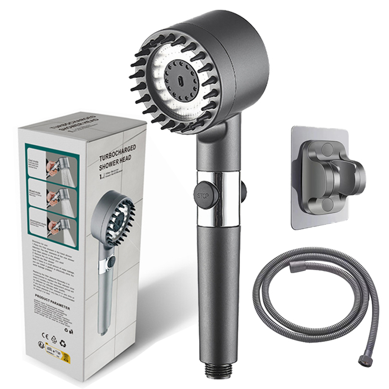Душова насадка масажна лійка для душу Turbocharged shower head зі шлангом та кріпленням на стіну