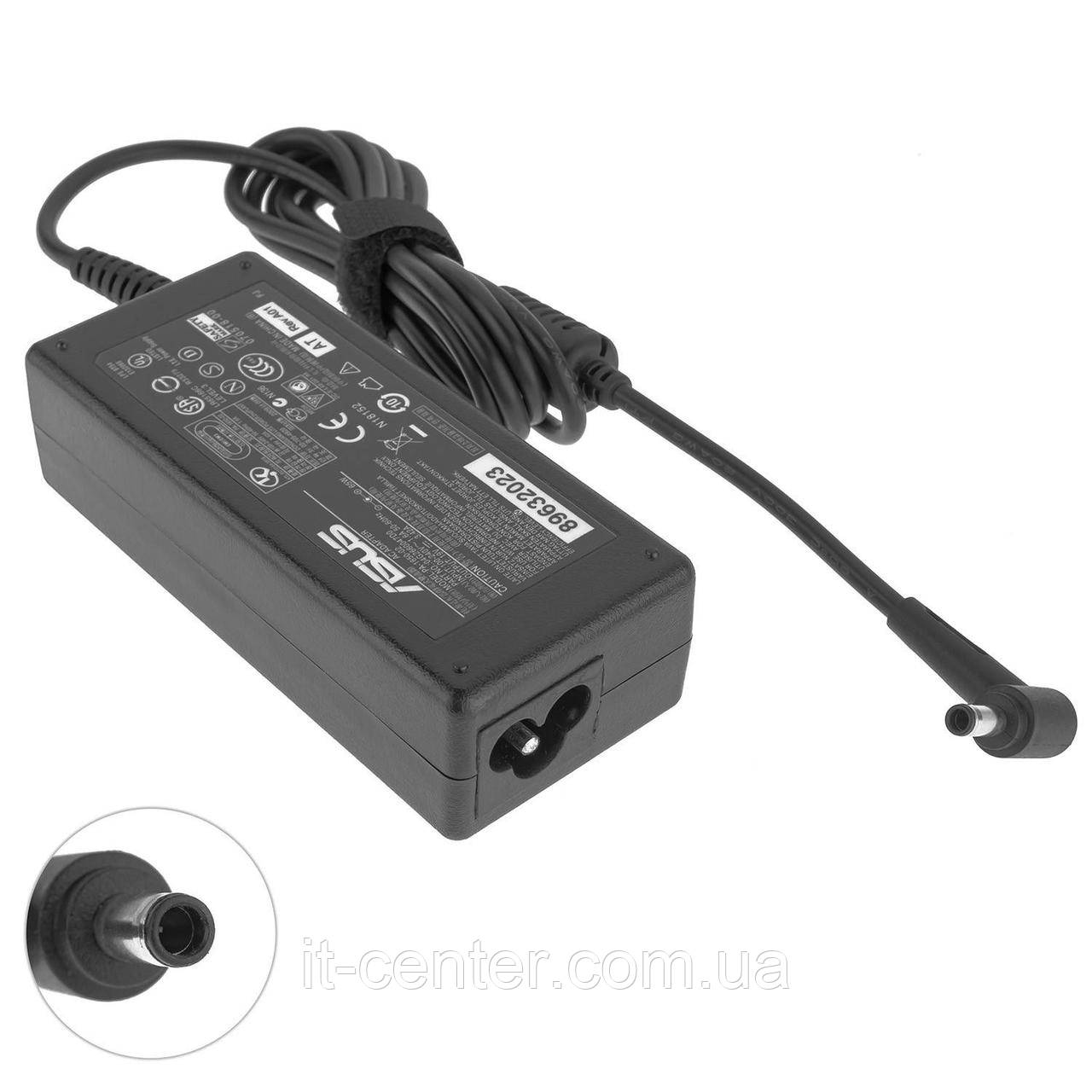 Блок живлення для ноутбука ASUS 19V, 3.42A, 65W, 4.5*3.0-PIN, 3 hole, L-подібний роз'єм, black, RECTANGULAR