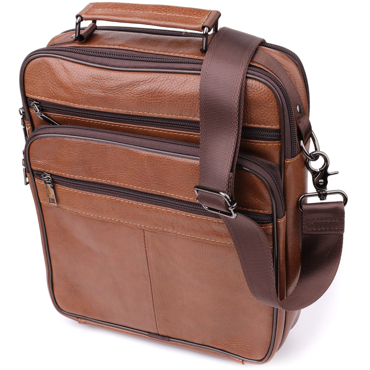 Сумка чоловіча з ручкою для перенесення в руці з натуральної шкіри Vintage 23031 Світло-коричневий, фото 1