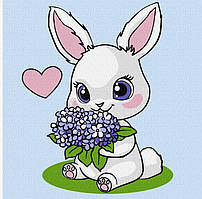 Картина за номерами обкладинка Зайчик з гортензіями 25х25 см