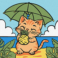 Картина за номерами обкладинка Котик і ананас 25х25 см