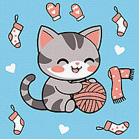 Картина за номерами обкладинка Котик і клубочок картина 2 25х25 см