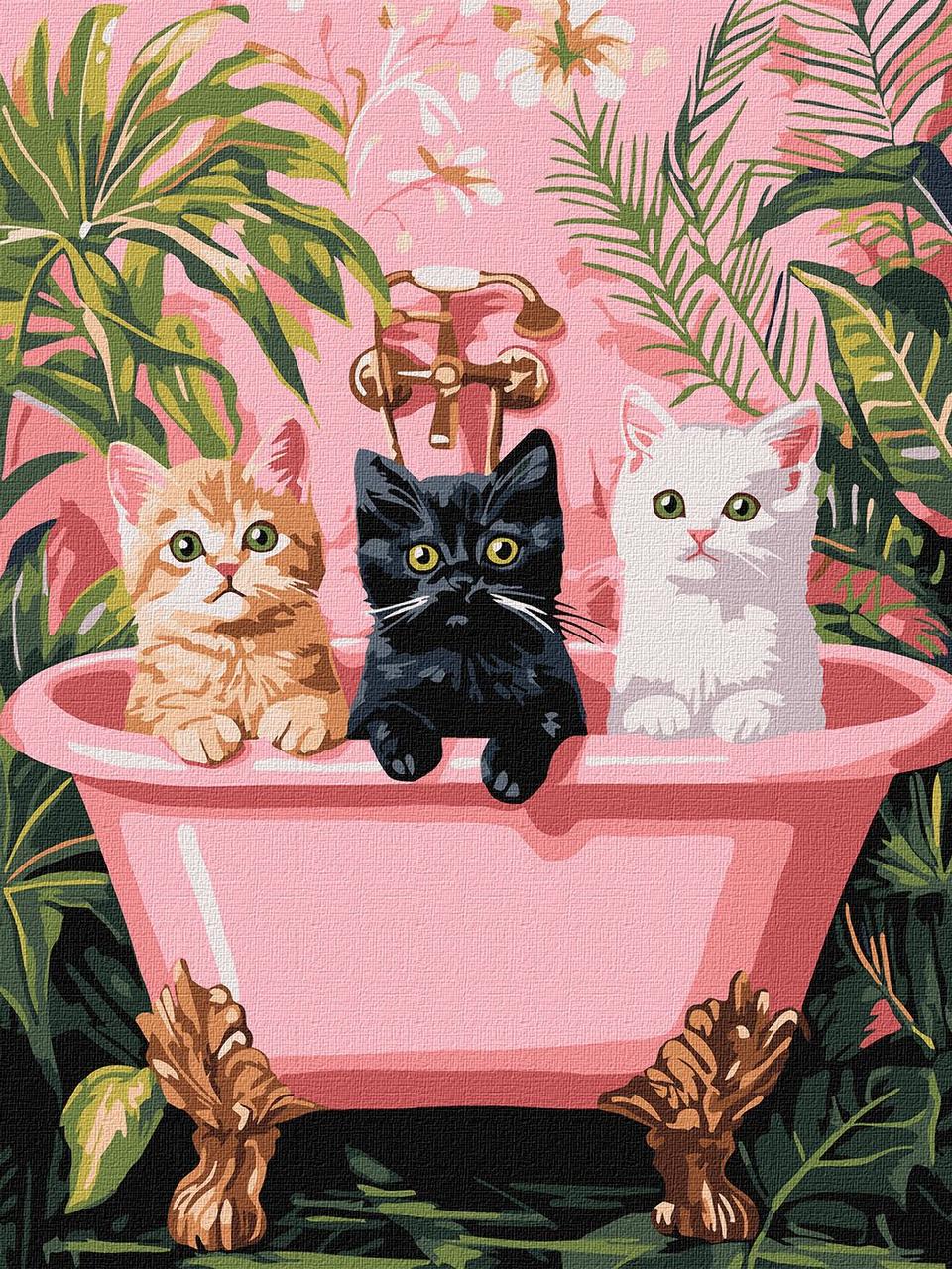 Картина за номерами обкладинка Коти у ванній 30х40 см Happy pets