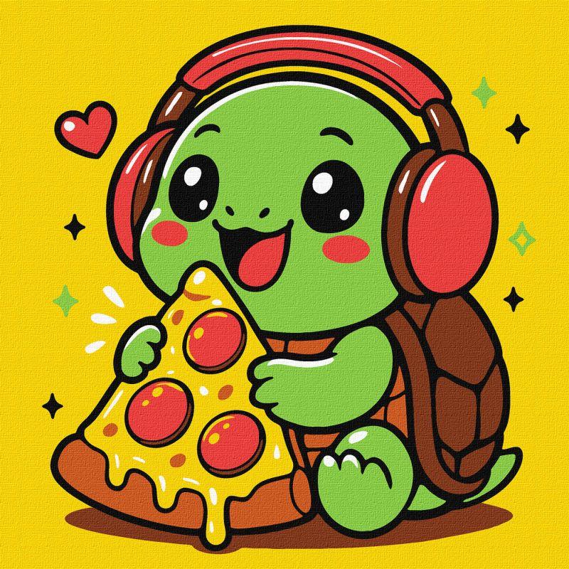 Картина за номерами обкладинка Черепашка і піца 25х25 см