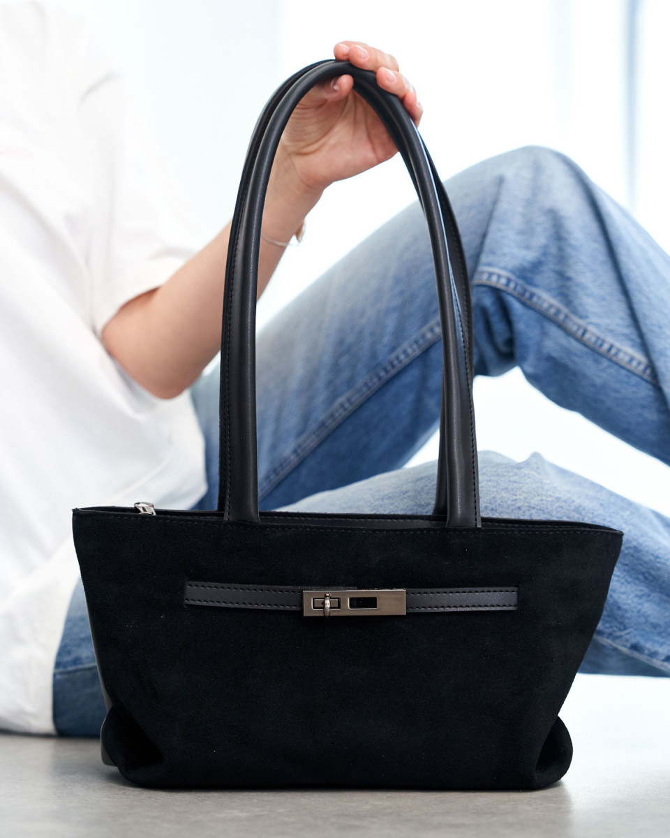 Жіноча сумка «Карен» зі встакою з натуральної замші чорна 5114802