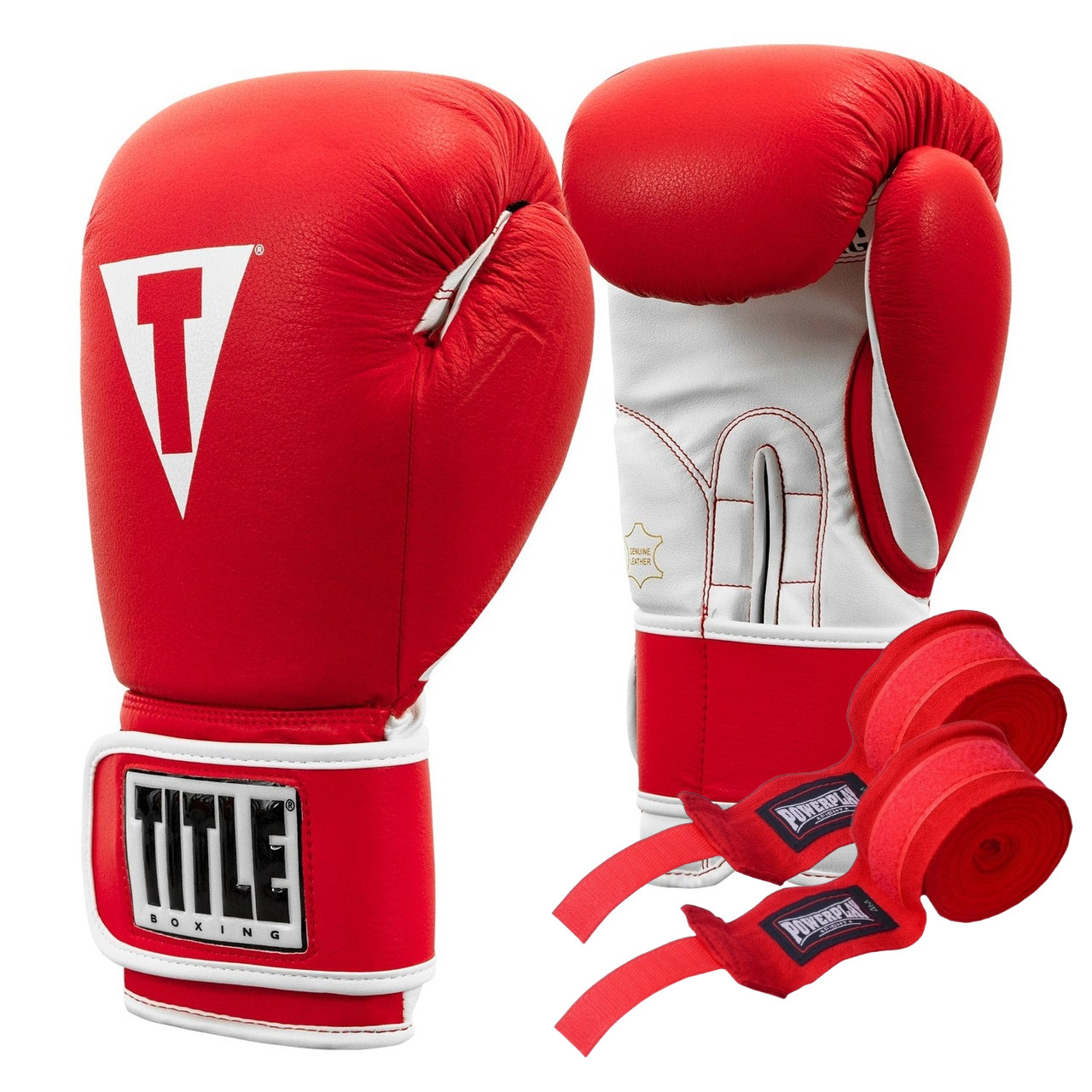 Боксерські рукавиці TITLE Boxing Pro Style Leather Gloves3.0 Red/White 16 oz (бинти 4м. в комплекті), фото 1