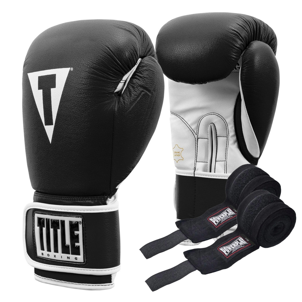 Боксерські рукавиці TITLE Boxing Pro Style Leather Gloves 3.0 Black/White 12 oz (бинти 4м. в комплекті), фото 1