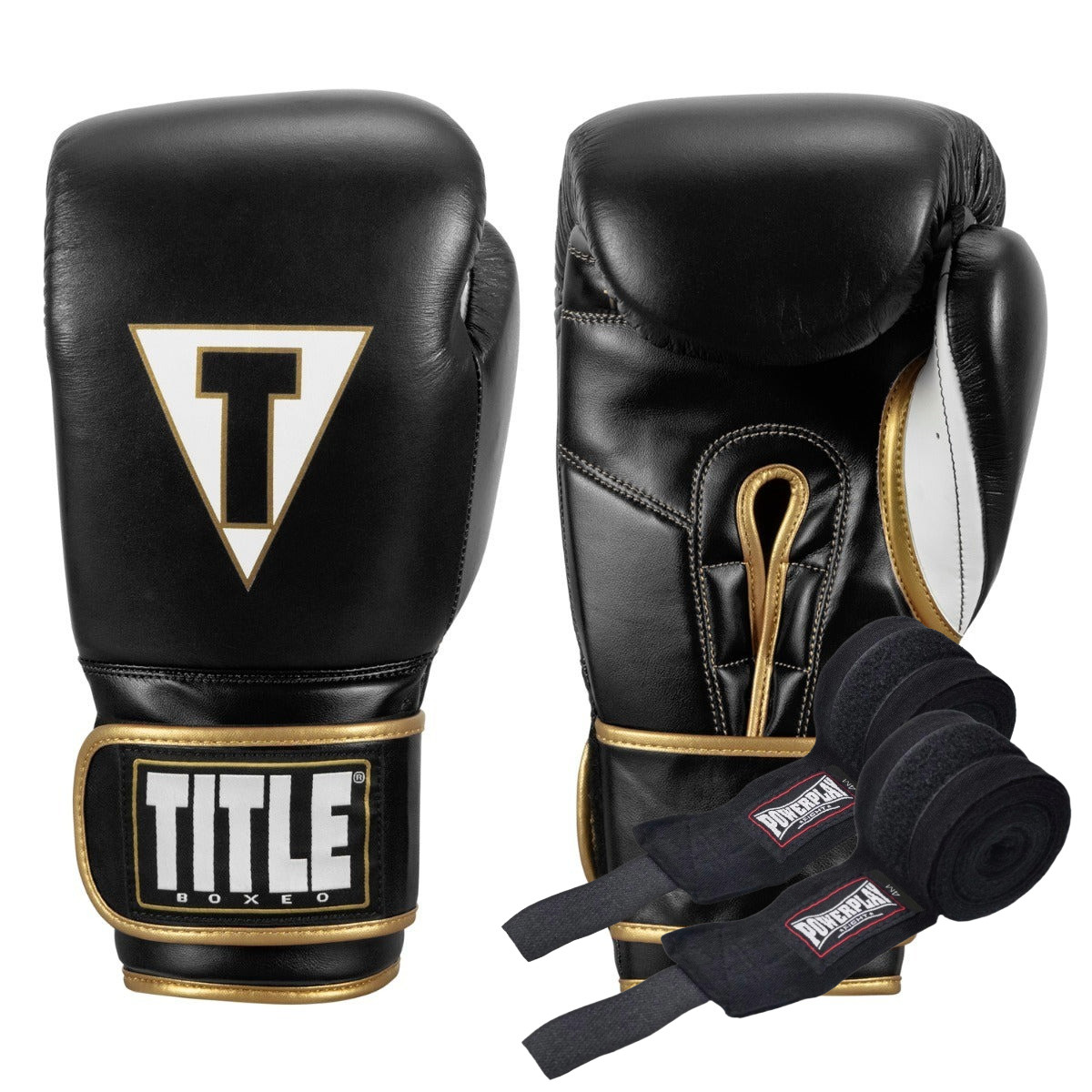 Боксерські рукавиці TITLE Boxeo Mexican Leather Quatro Black/White 16 oz (бинти 4м. в комплекті), фото 1