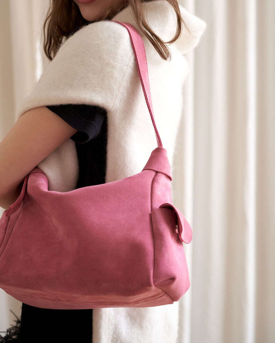 Шкіряна замшева жіноча сумка «Глорія» рожева 5108484