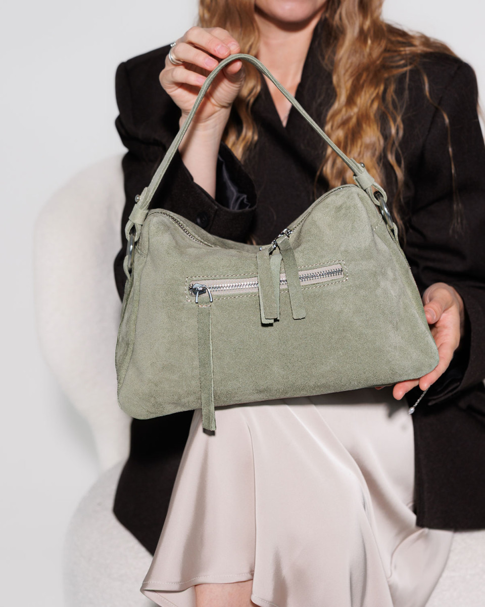 Жіноча замшева сумка «Фрея» фісташкова 5108471