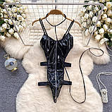 Лаковий боді з чорним повідцем Sexy desires Subordination розмір M Кайф, фото 4