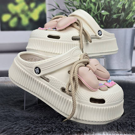 Крокси жіночі на платформі кремові з кавовим Progress 4458-4, фото 1