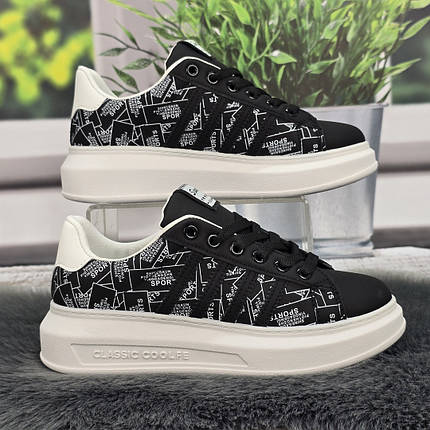 Кросівки жіночі Wei Wei чорні з білим принтом еко-шкіра 4797, фото 1