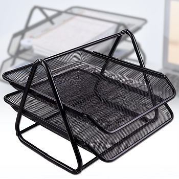 Лоток для зберігання паперів 29.3х35 см з 2 відділеннями "метал" Чорний 1086-B 1 шт.