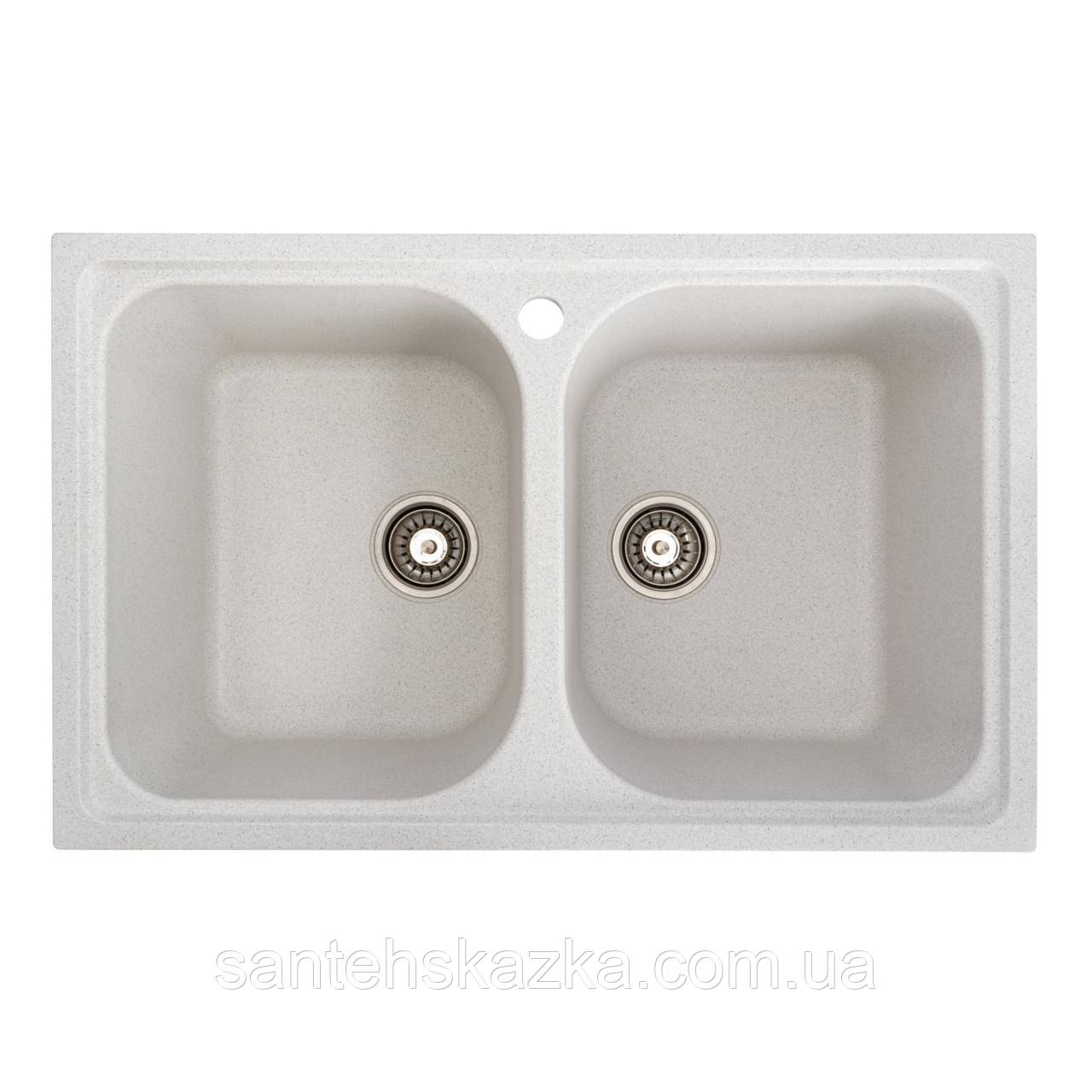 Гранітна мийка для кухні Platinum 7950 Equatoria матова Біла в крапку, фото 1