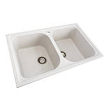 Гранітна мийка для кухні Platinum 7950 Equatoria матова Біла в крапку, фото 3