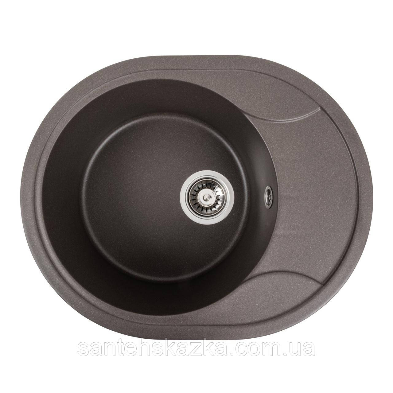 Гранітна мийка для кухні Platinum 5847 ONYX матова Темна скеля, фото 1