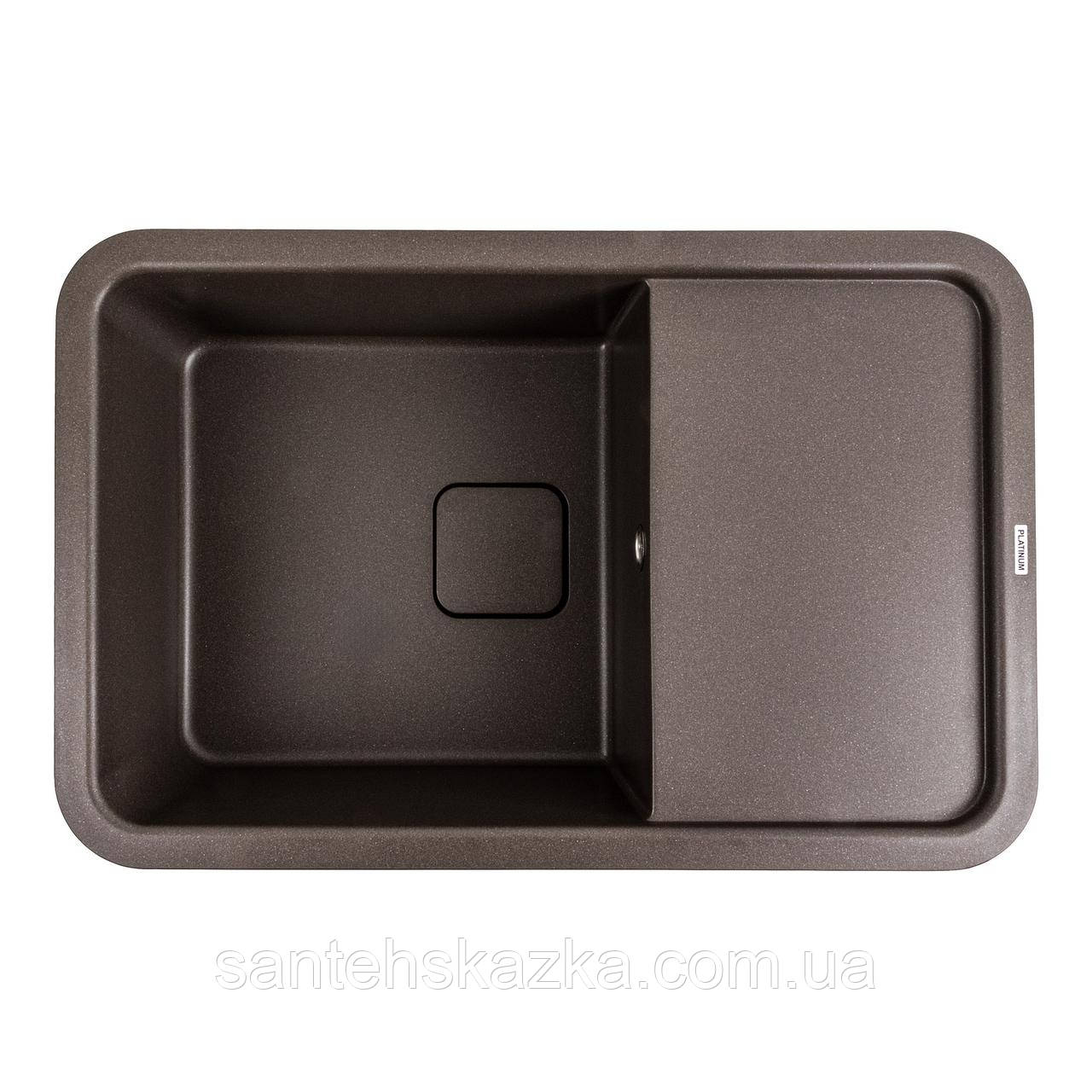 Гранітна мийка для кухні Platinum 7850 CUBE матова Темна скеля, фото 1