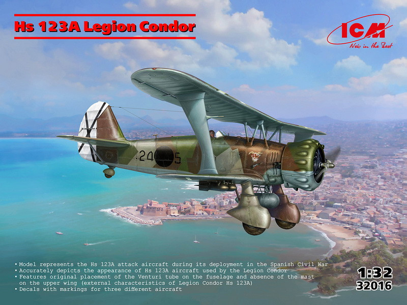 Пластикова модель 1/32 ICM 32016 німецький винищувач Henschel Hs 123 легіон кондор, фото 1