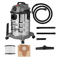 Пилосос промисловий 30 л, 1400 Вт, сухе, вологе прибирання, багаторазовий спонж-фільтр, фільтр-пакет INTERTOOL DT-1030