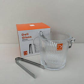 Відро для льоду із щипцями 980 мл скляне Полоска A-PLUS 3487