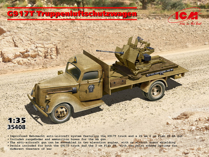Пластикова модель 1/35 ICM 35408 німецька зенітна становка на автомобілі G917T, фото 1