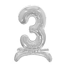 Фольгована кулька цифра на підставці "3" срібло 32" Pelican