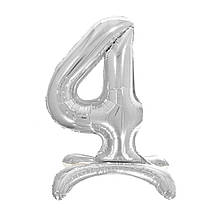 Фольгована кулька цифра на підставці "4" срібло 32" Pelican