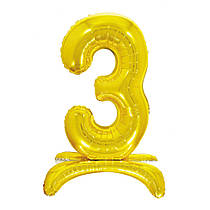 Фольгована кулька цифра на підставці "3" золото 32" Pelican
