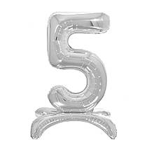 Фольгована кулька цифра на підставці "5" срібло 32" Pelican