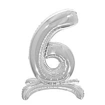 Фольгована кулька цифра на підставці "6" срібло 32" Pelican