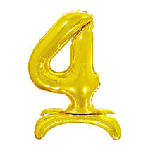 Фольгована кулька цифра на підставці "4" золото 32" Pelican