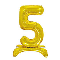 Фольгована кулька цифра на підставці "5" золото 32" Pelican
