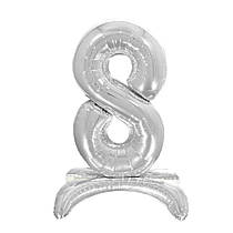 Фольгована кулька цифра на підставці "8" срібло 32" Pelican