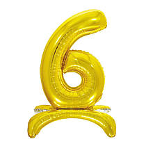 Фольгована кулька цифра  на підставці "6" золото 32" Pelican