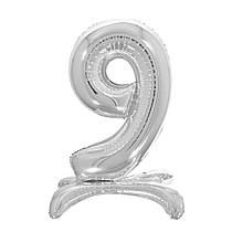 Фольгована кулька цифра на підставці "9" срібло 32" Pelican