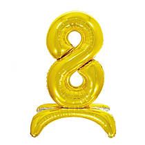 Фольгована кулька цифра на підставці "8" золото 32" Pelican