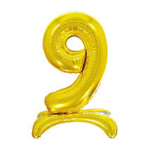 Фольгована кулька цифра на підставці "9" золото 32" Pelican