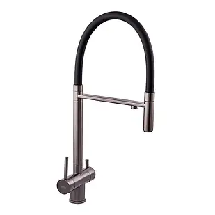 Змішувач для кухні з гнучким виливом на дві води Zx KIT-021 Graphite Black з нержавіючої сталі